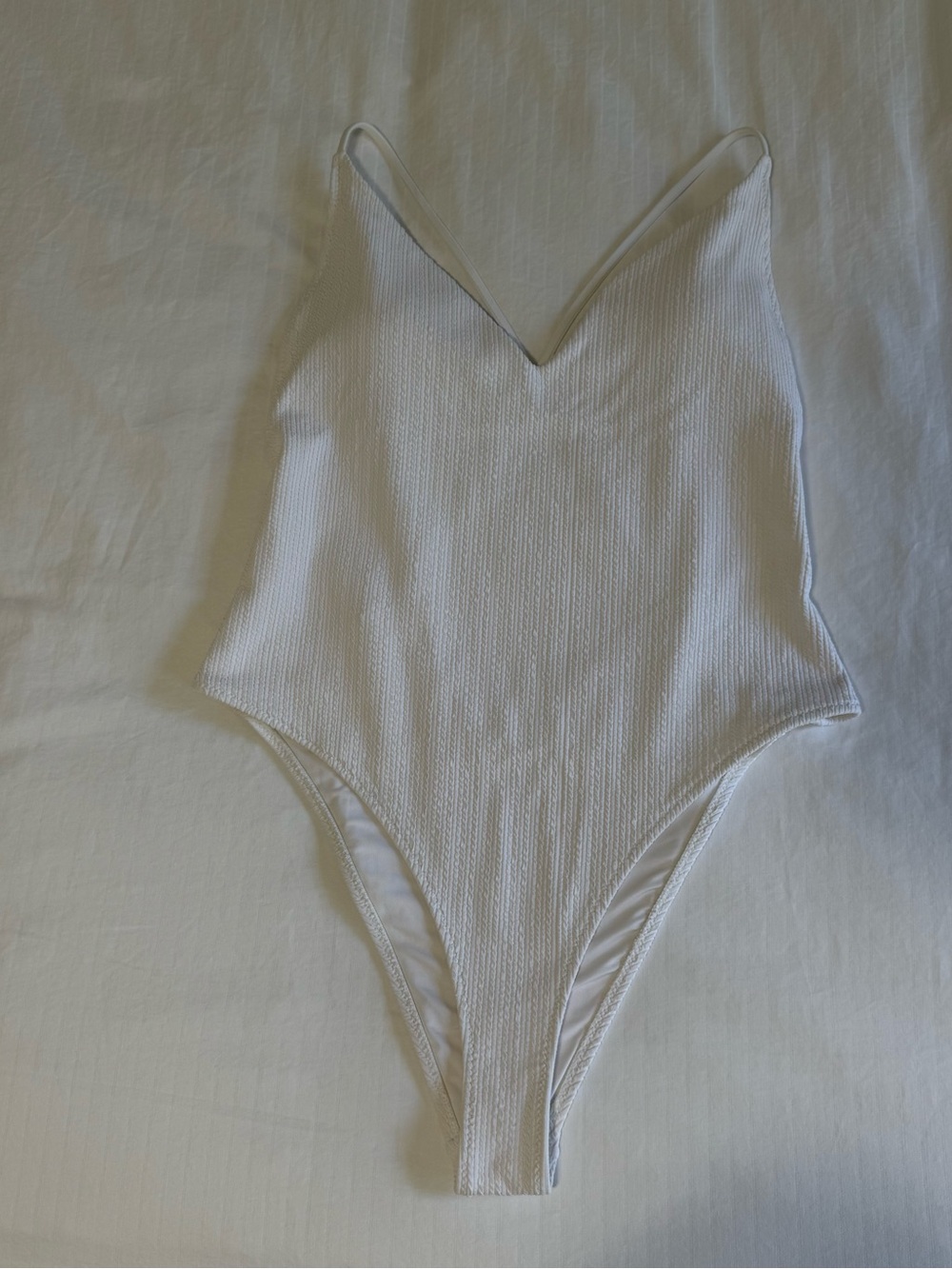 Mango White Textured V‑Neck One‑Piece Swimsuit